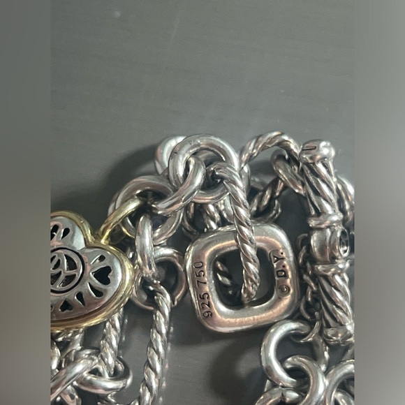 DAVID YURMAN 18K YG & Sterling Silver 925 Cable Chain Heart Charm Bracelet 7" - Picture 4 of 14